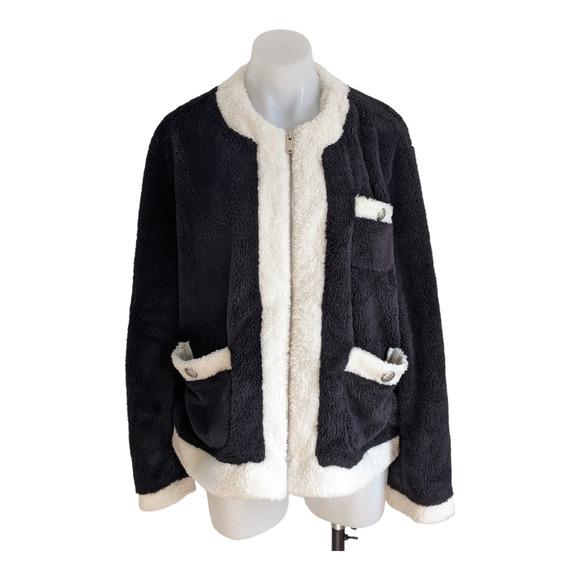 Trunk Project Size Large Fleece Jacket Black White Full Zip Pockets Long Sleeves - Picture 1 of 10